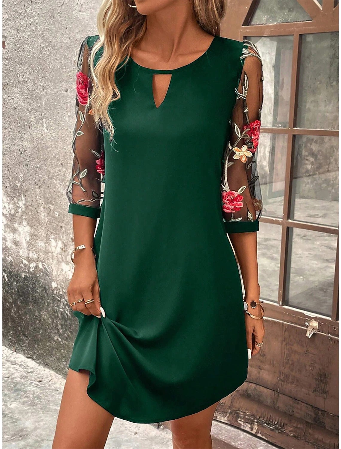 NOVA | Floral Mesh-Sleeve Mini Dress