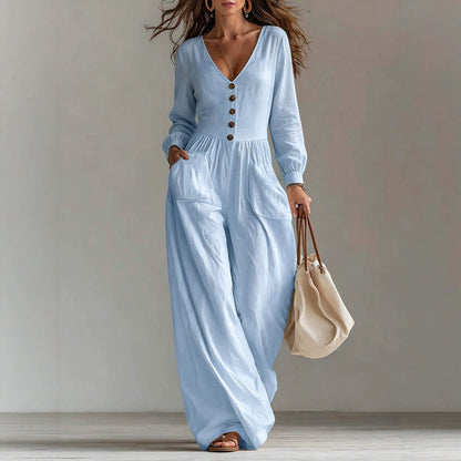 MADISON | Button-Front Wide Leg Jumpsuit with Effortless Style, Easy On-Off and All-Day Comfort