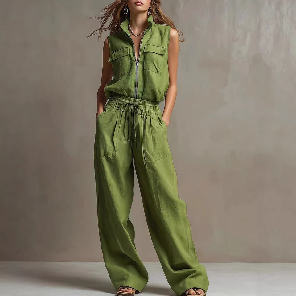 JADE | Zip-Front Sleeveless Wide-Leg Jumpsuit with Drawstring Waist