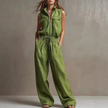JADE | Zip-Front Sleeveless Wide-Leg Jumpsuit with Drawstring Waist