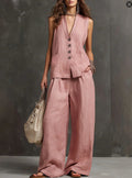 Two-Piece Set  with Sleeveless Vest and Wide-Leg Pants