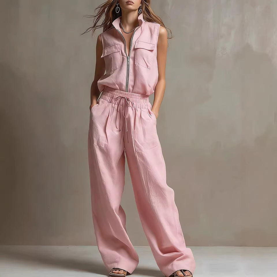 JADE | Zip-Front Sleeveless Wide-Leg Jumpsuit with Drawstring Waist