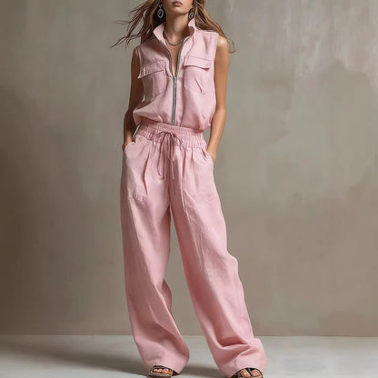 JADE | Zip-Front Sleeveless Wide-Leg Jumpsuit with Drawstring Waist