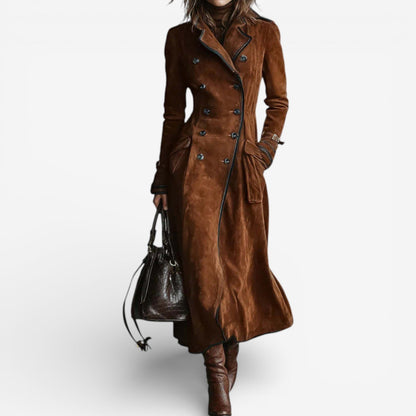 NATHALY™ | Long Trench Coat with Flattering Waist and Timeless Style for Day and City