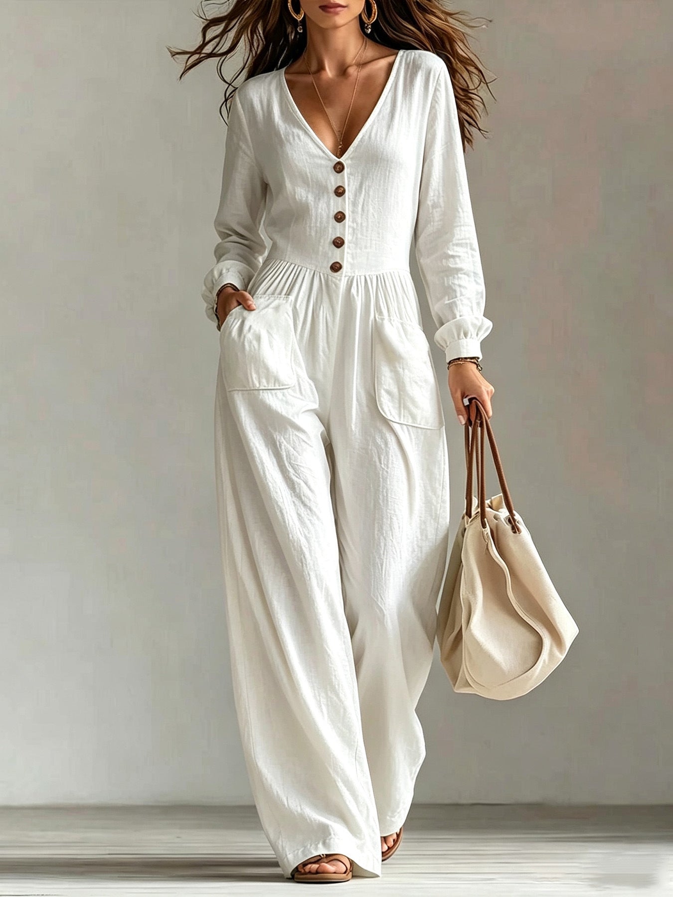MADISON | Button-Front Wide Leg Jumpsuit with Effortless Style, Easy On-Off and All-Day Comfort