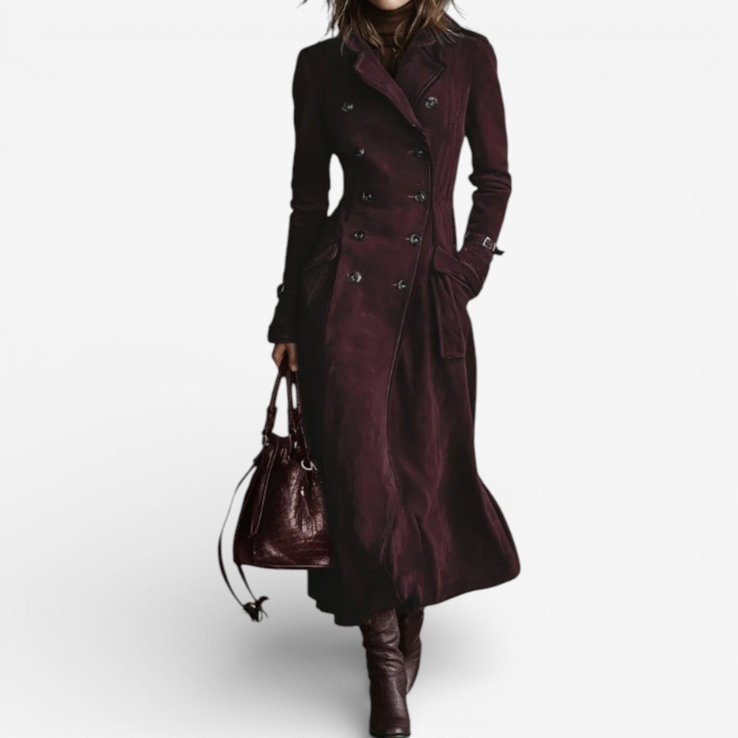 NATHALY™ | Long Trench Coat with Flattering Waist and Timeless Style for Day and City