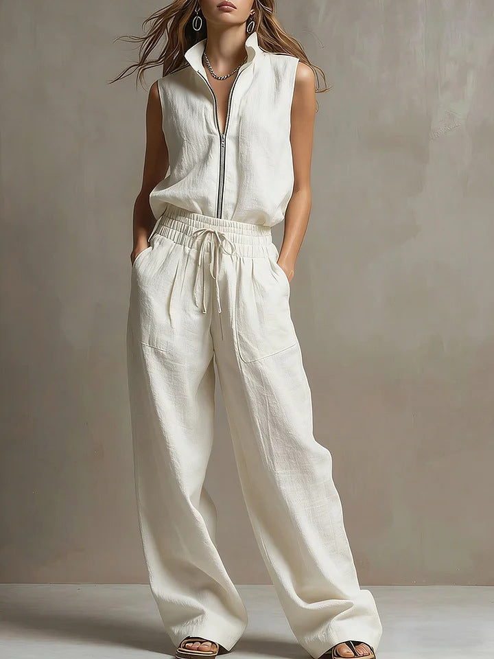 JADE | Zip-Front Sleeveless Wide-Leg Jumpsuit with Drawstring Waist