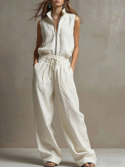 JADE | Zip-Front Sleeveless Wide-Leg Jumpsuit with Drawstring Waist