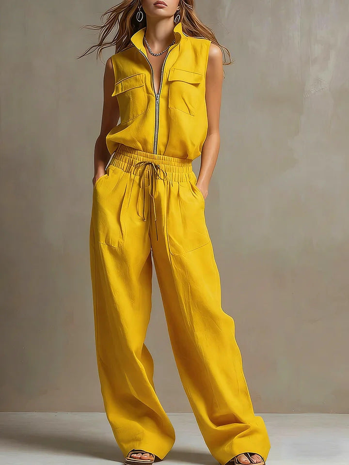 JADE | Zip-Front Sleeveless Wide-Leg Jumpsuit with Drawstring Waist