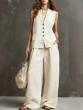 Two-Piece Set  with Sleeveless Vest and Wide-Leg Pants