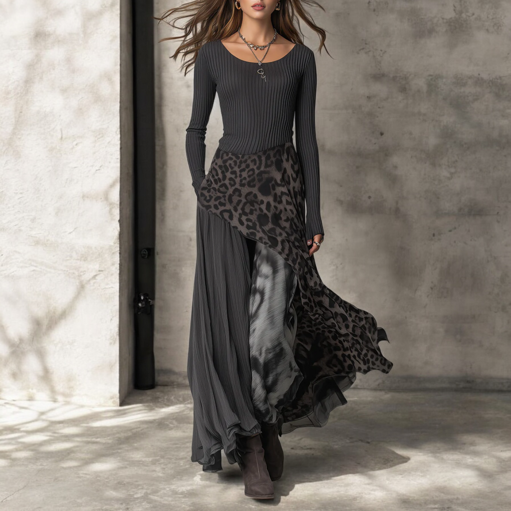 NKEM™ | Long Dress with Elegant Leopard Print and Flattering Flow