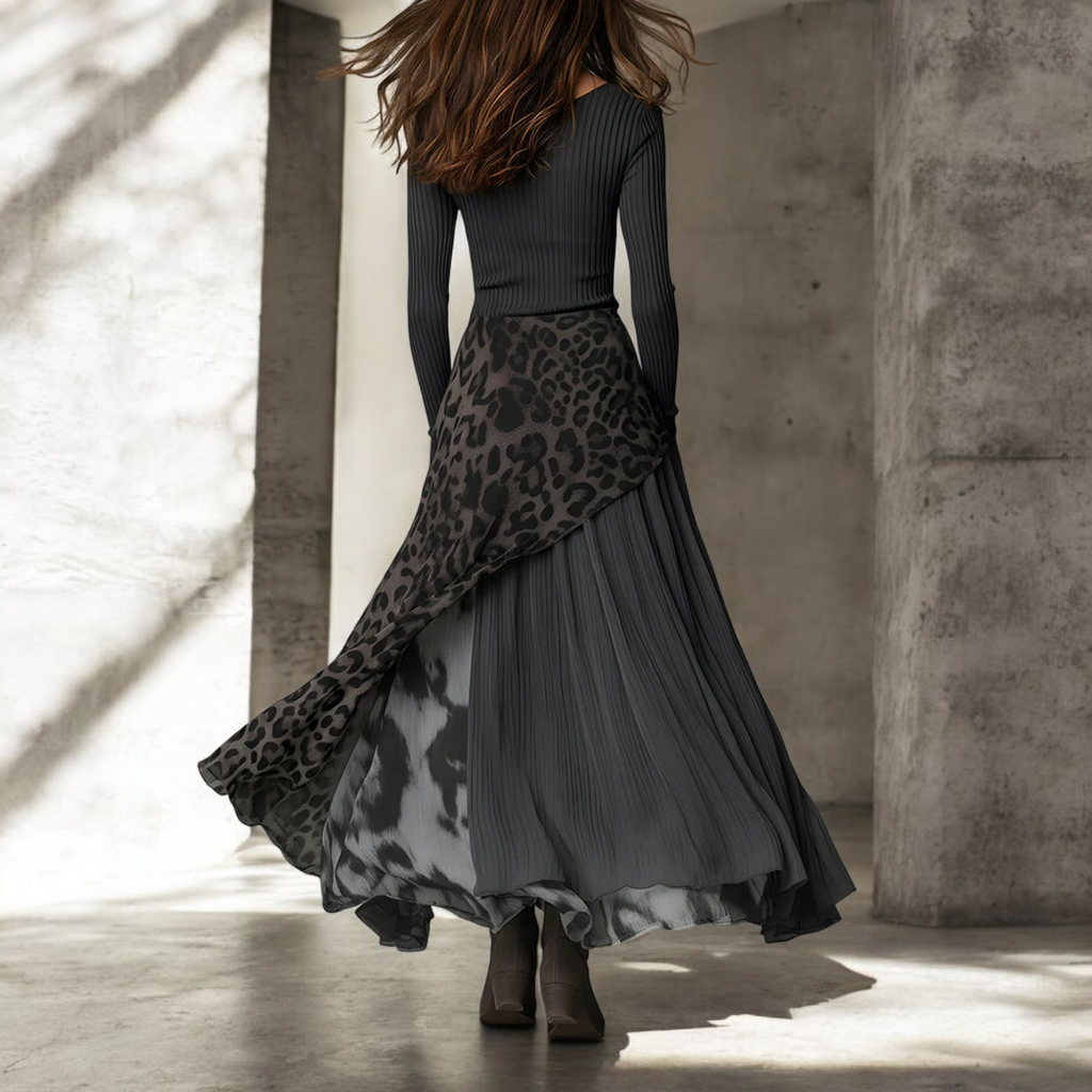 NKEM™ | Long Dress with Elegant Leopard Print and Flattering Flow