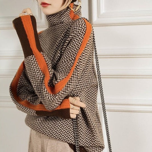 Clémence - High-neck sweater with contrasting stripes