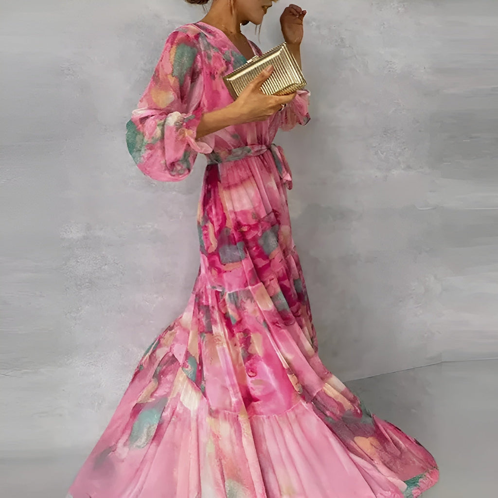 LUCIA | Long Summer Dress with Floral Pattern and Adjustable Silhouette