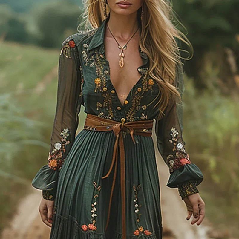 WILLA | Boho Maxi Dress with Tie Belt