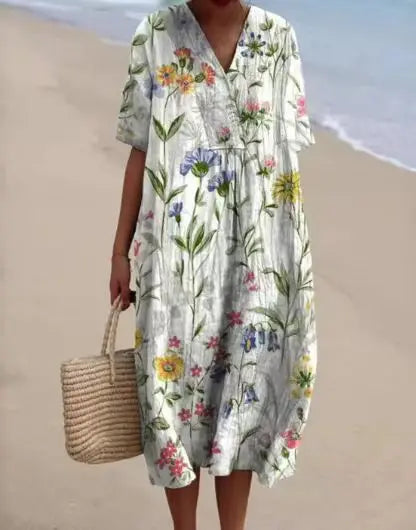 Velora - Vintage Floral Casual Dress