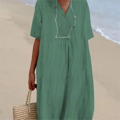 Sandra | Casual dress with linen texture and V-neck