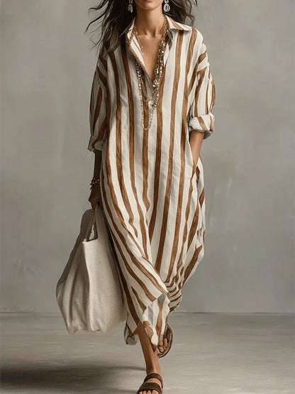 Scout | Striped Shirt Maxi Dress with Long Sleeves and Side Pockets
