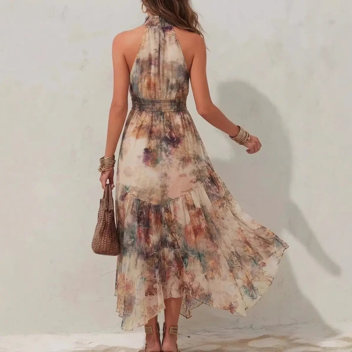 PIPER | Floral Halter Maxi Dress with Smocked Waist