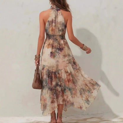 PIPER | Floral Halter Maxi Dress with Smocked Waist