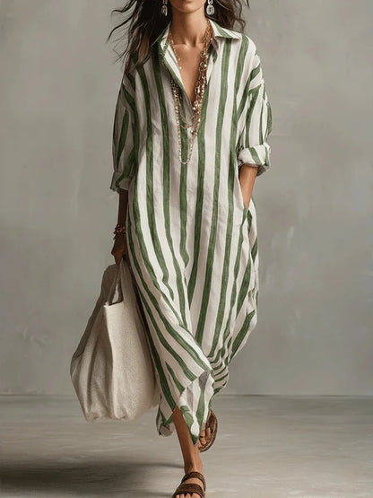 Scout | Striped Shirt Maxi Dress with Long Sleeves and Side Pockets