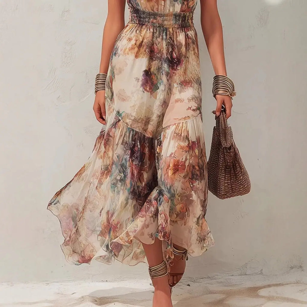 PIPER | Floral Halter Maxi Dress with Smocked Waist