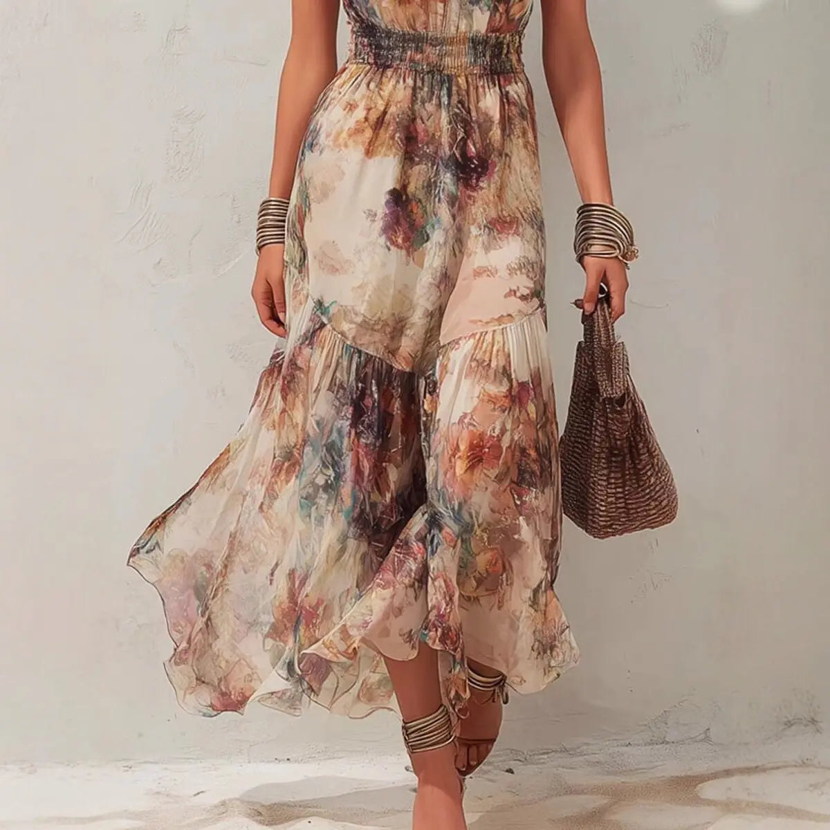 PIPER | Floral Halter Maxi Dress with Smocked Waist