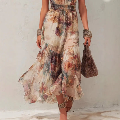 PIPER | Floral Halter Maxi Dress with Smocked Waist