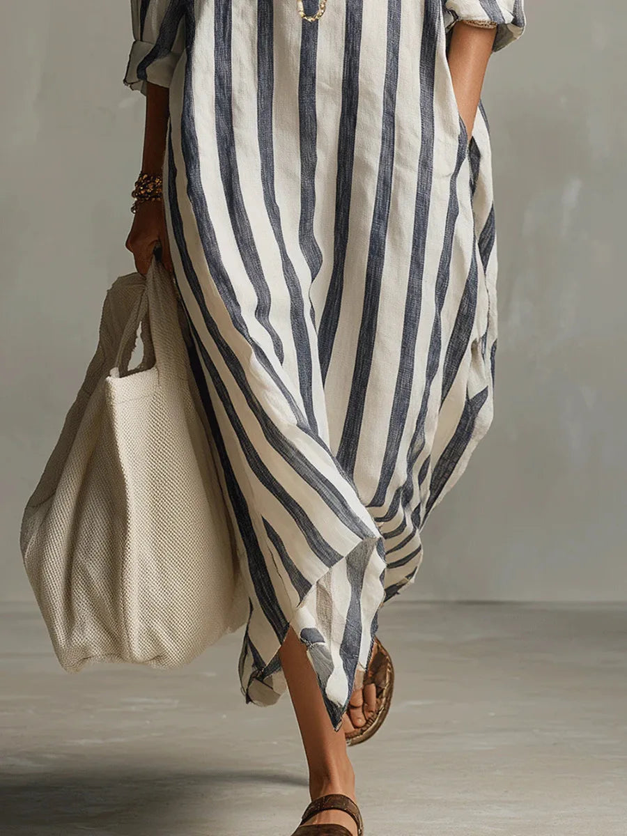 Scout | Striped Shirt Maxi Dress with Long Sleeves and Side Pockets