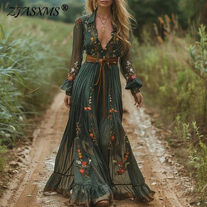 WILLA | Boho Maxi Dress with Tie Belt