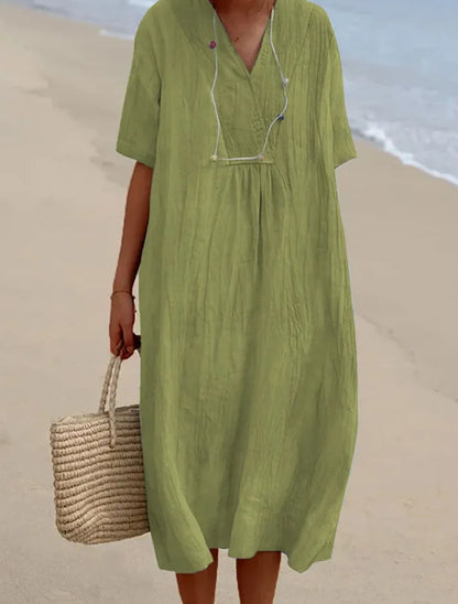 Sandra | Casual dress with linen texture and V-neck