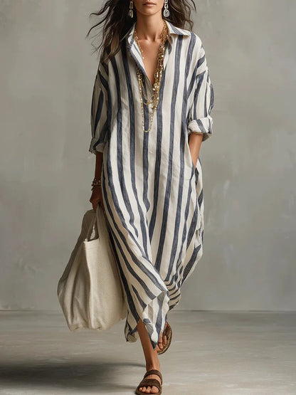 Scout | Striped Shirt Maxi Dress with Long Sleeves and Side Pockets