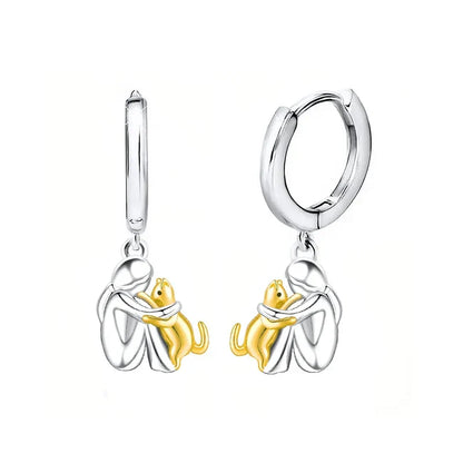 Bicolor Silver and Gold Cat Cuddle Earrings