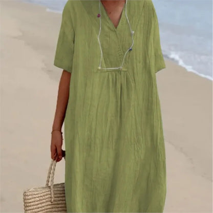 Sandra | Casual dress with linen texture and V-neck
