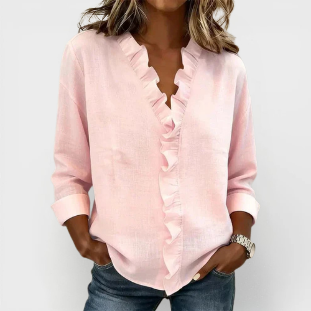 Susan | Blouse with Ruffles, V-Neck and Long Sleeves