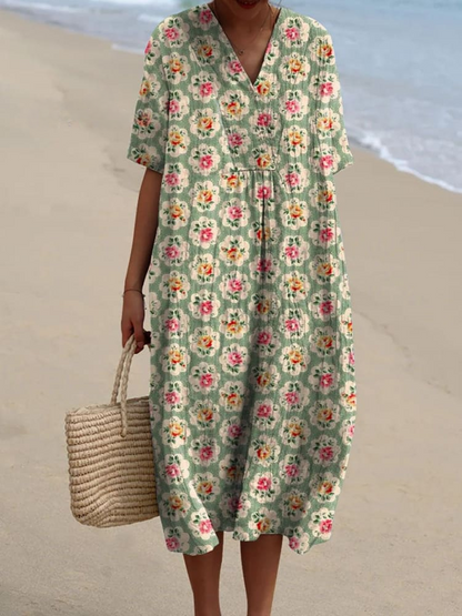 Casual Flowing Dress with Vintage Floral Print