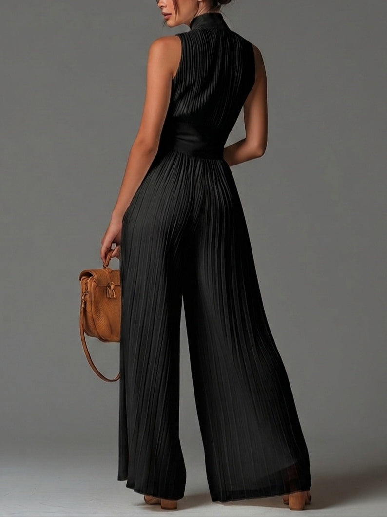 Zsofia Jumpsuit - Pleated White Chiffon Jumpsuit