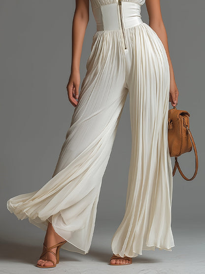 Valentina | Pleated white chiffon jumpsuit with kimono sleeves