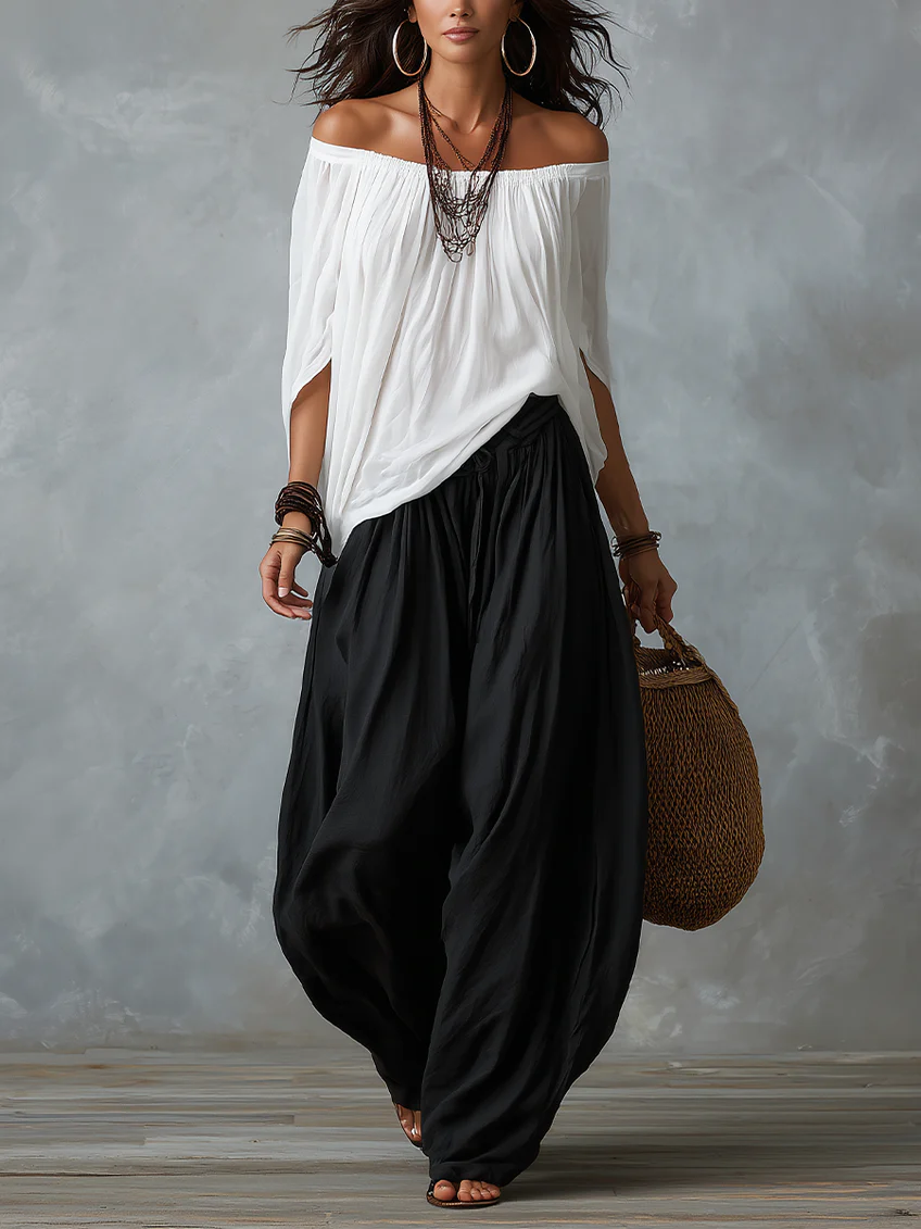 ZARA | Two Piece Set Off Shoulder Top and Harem Pants Relaxed Boho Style