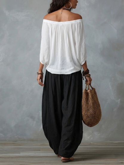 ZARA | Two Piece Set Off Shoulder Top and Harem Pants Relaxed Boho Style