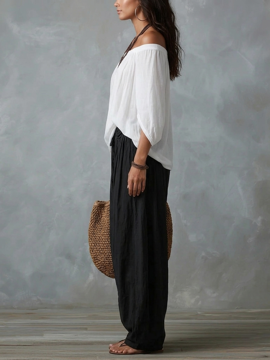 ZARA | Two Piece Set Off Shoulder Top and Harem Pants Relaxed Boho Style
