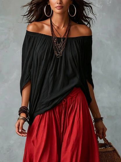 Top White Off-the-shoulder and Wide Lantern Pants