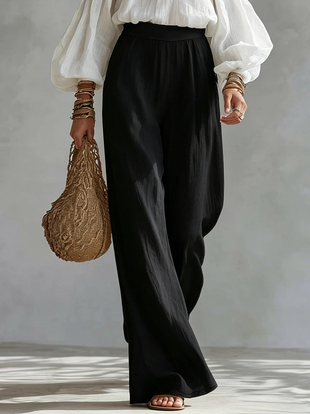 White Strapless Top and Black Wide Leg Pants Set