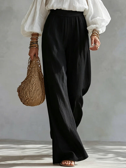 White Strapless Top and Black Wide Leg Pants Set
