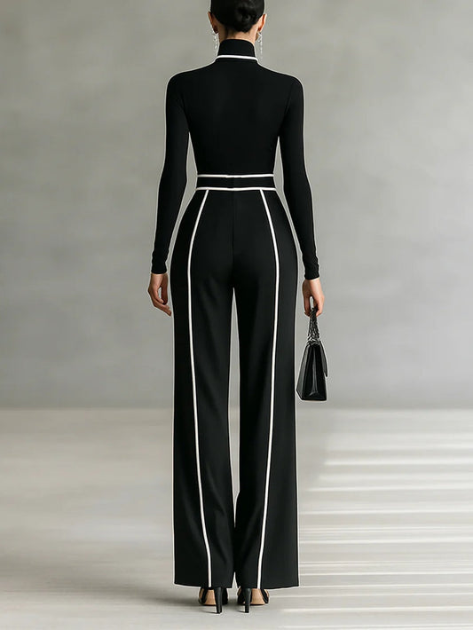 Solana - Long Sleeve Turtleneck and Wide Leg Pants Set with Belt