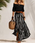 MADISON | Striped Maxi Skirt Set with Off-Shoulder Top