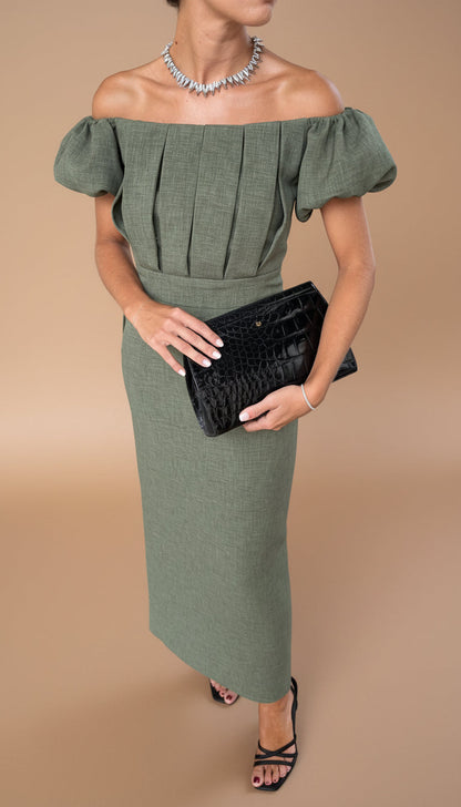 JASMIN | Elegant Midi Dress with Accentuated Waist and Timeless Evening Style