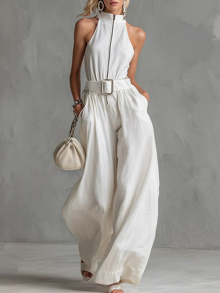 Urban Elegant Jumpsuit | High Neck, Sleeveless, Wide Leg