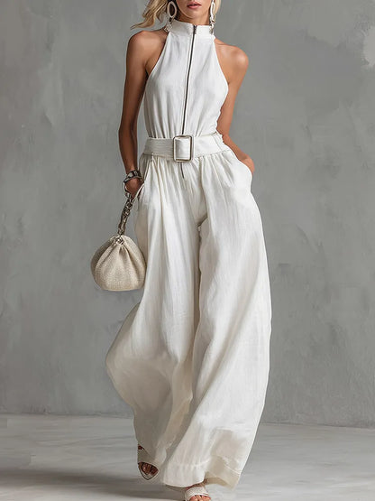 Urban Elegant Jumpsuit | High Neck, Sleeveless, Wide Leg