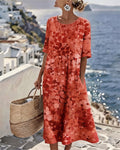 WILLOW | Floral Midi Dress with Round Neck and Short Sleeves for Effortless Summer Style